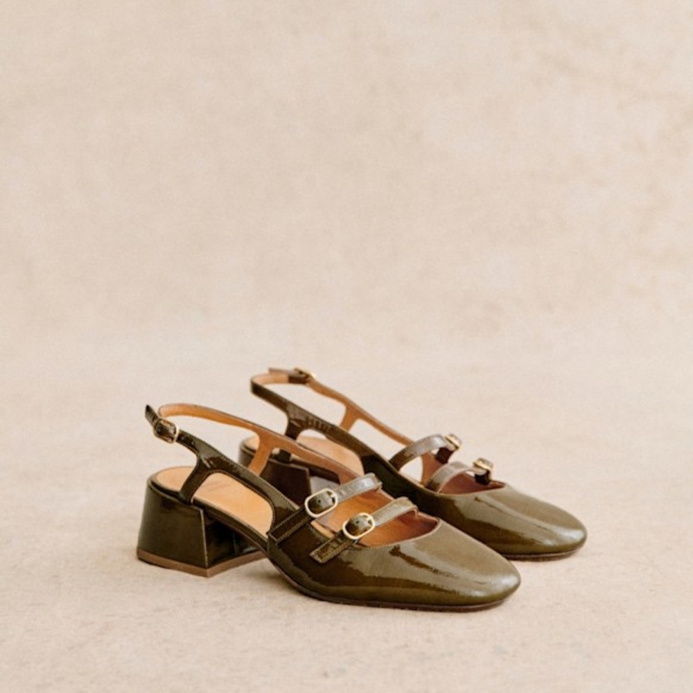 Sezane Paula Babies in Patent Khaki